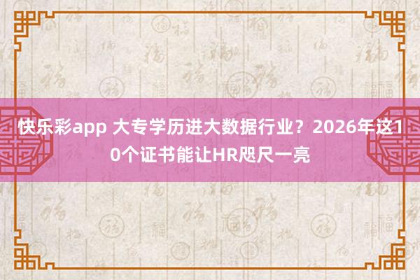 快乐彩app 大专学历进大数据行业？2026年这10个证书能让HR咫尺一亮